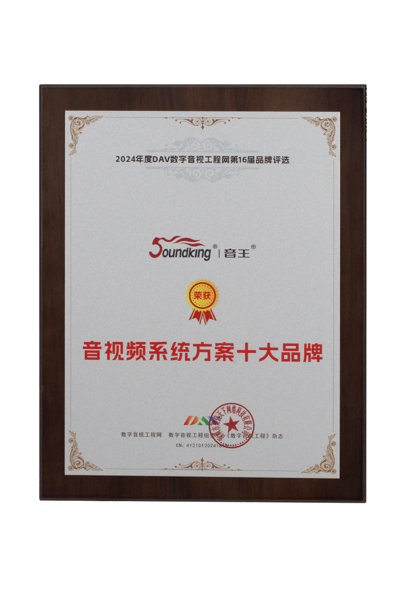 喜訊再傳！音王榮耀加冕DAV 2024年度音視頻系統(tǒng)方案十大品牌獎項